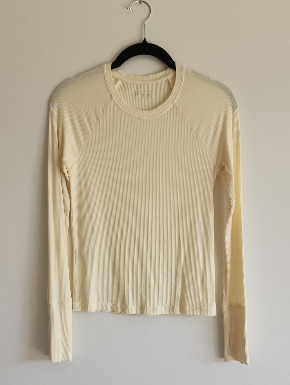 aerie - NWOT Soft Yellow Thumbs Up Ribbed Long Sleeve - S